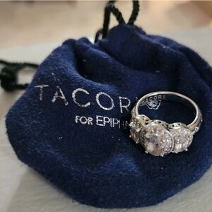 TACORI 3 Stone Diamonique Sterling Silver Oval BLOOM WITH LOVE Ring Size 5
